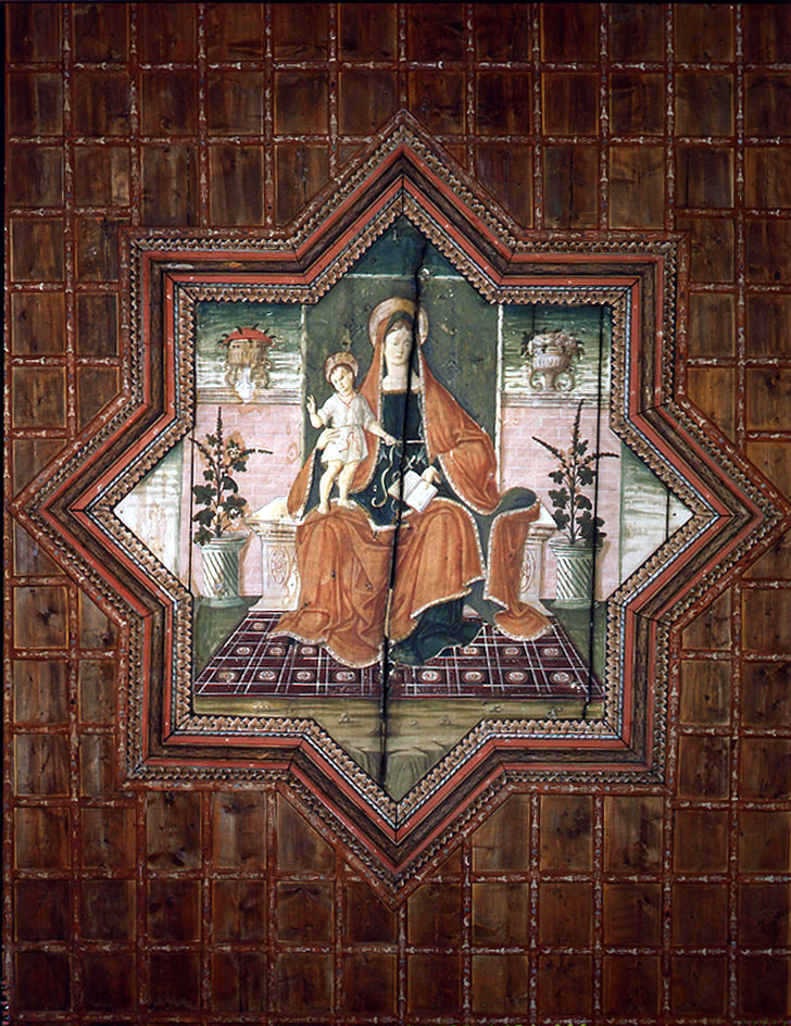 Madonna con Bambino in trono (dipinto, elemento d'insieme) di Maestro dagli occhi ammiccanti (sec. XV)