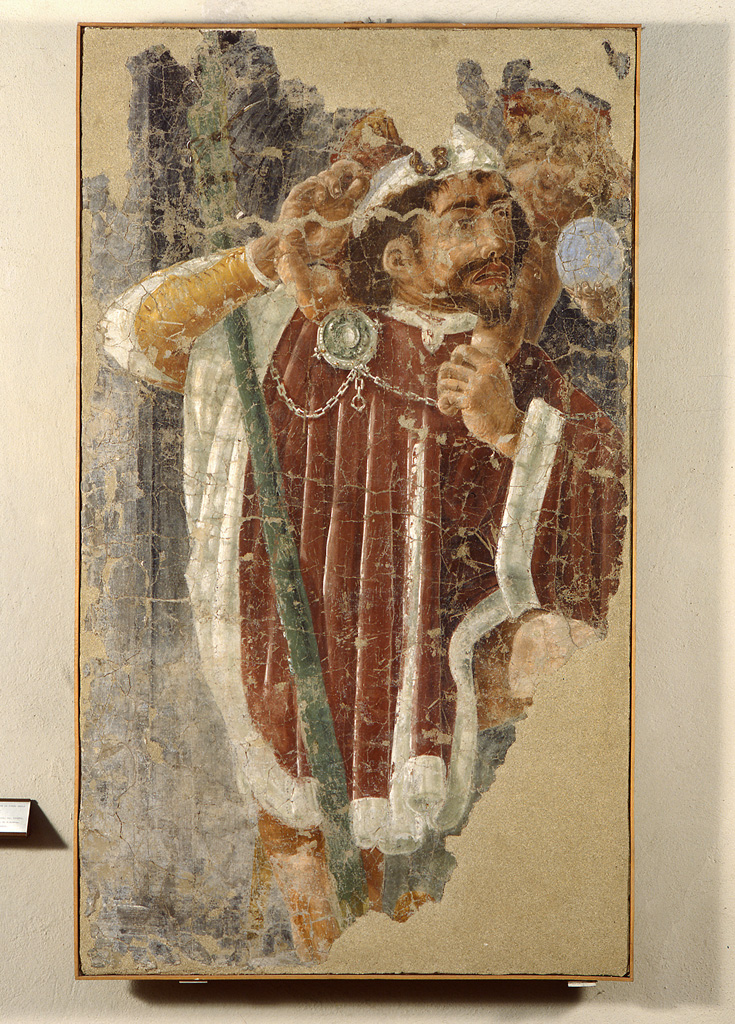 San Cristoforo (dipinto, elemento d'insieme) - ambito ferrarese (metà sec. XV)