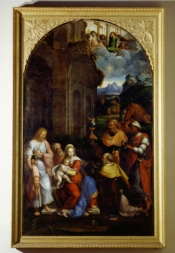 Adorazione dei Magi con San Bartolomeo (dipinto) di Tisi Benvenuto detto Garofalo (sec. XVI)