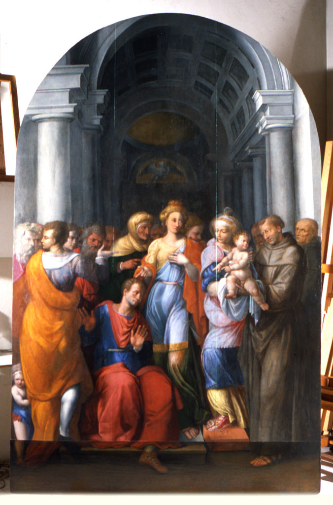 miracolo di Sant'Antonio in casa Obizzi (dipinto) di Tisi Benvenuto detto Garofalo, Sellari Girolamo detto Girolamo da Carpi (sec. XVI)