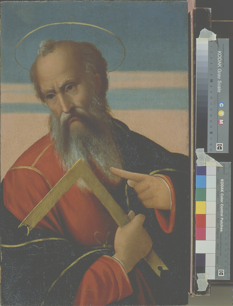 San Tommaso (dipinto, elemento d'insieme) di Maestro dei Dodici Apostoli (sec. XVI)