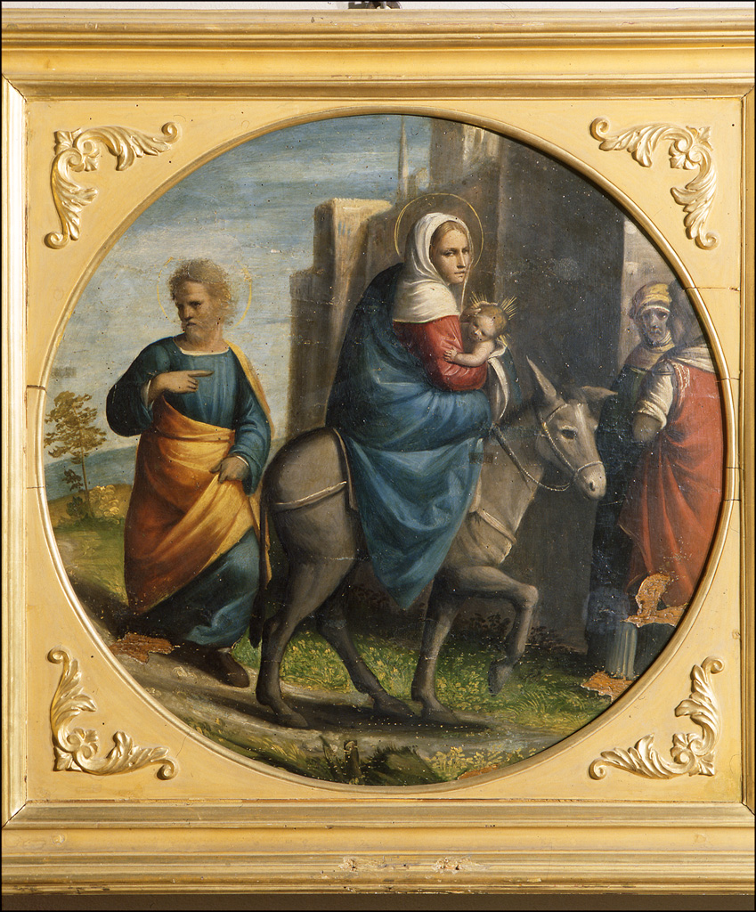 Fuga in Egitto (dipinto, elemento d'insieme) di Benvenuti Giovanni Battista (sec. XVI)