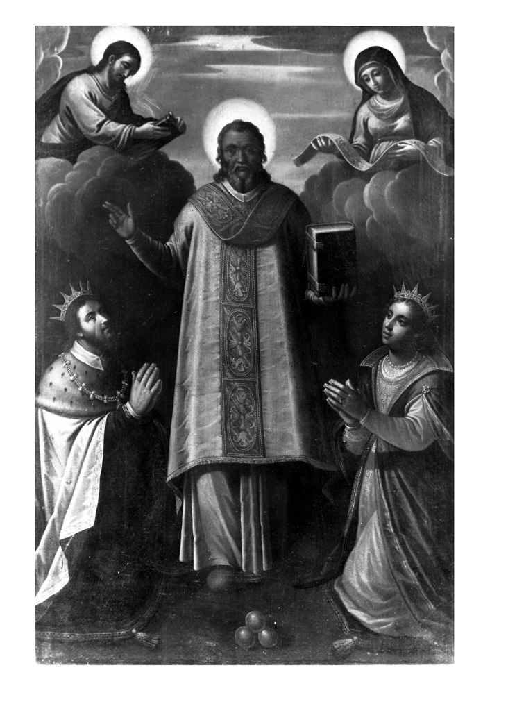 San Nicola da Bari con San Luigi di Francia, la principessa Teofano, Gesù e la Madonna (dipinto) di Bambini Jacopo (sec. XVII)