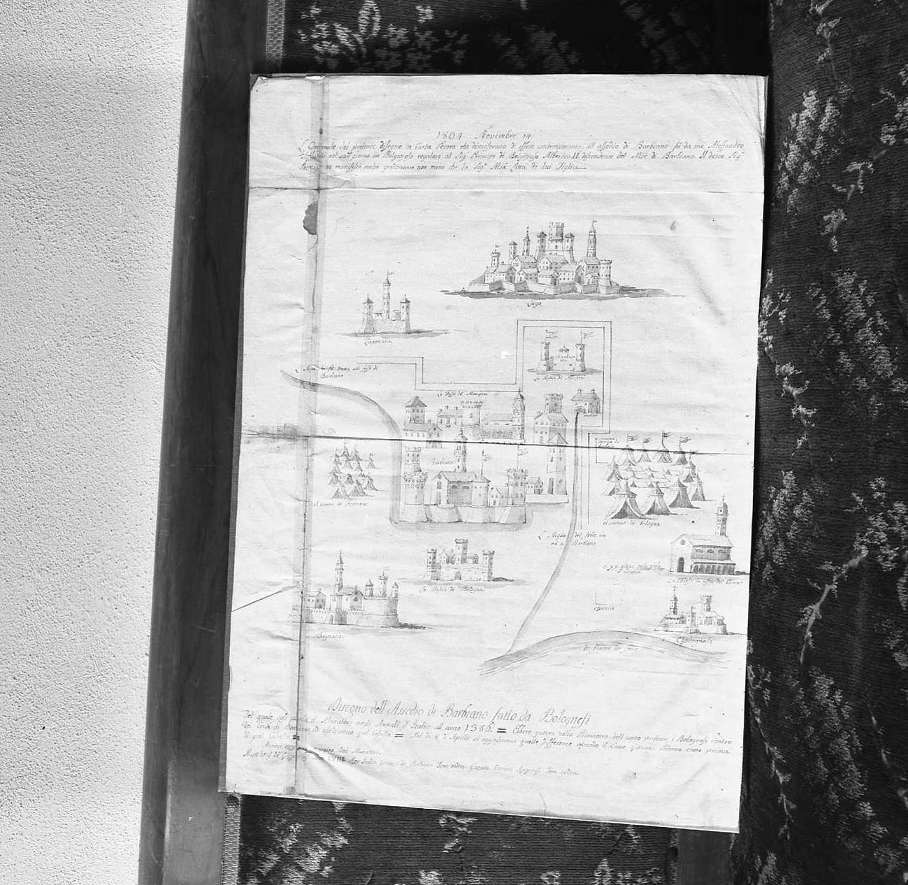 assedio di Barbiano (disegno) di Sassatelli Alessandro (sec. XIX)
