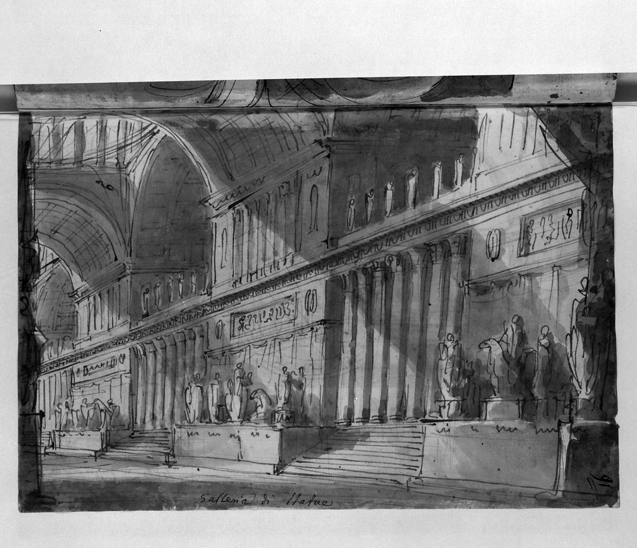 galleria di statue, architetture (disegno, elemento d'insieme) di Basoli Antonio (sec. XIX)