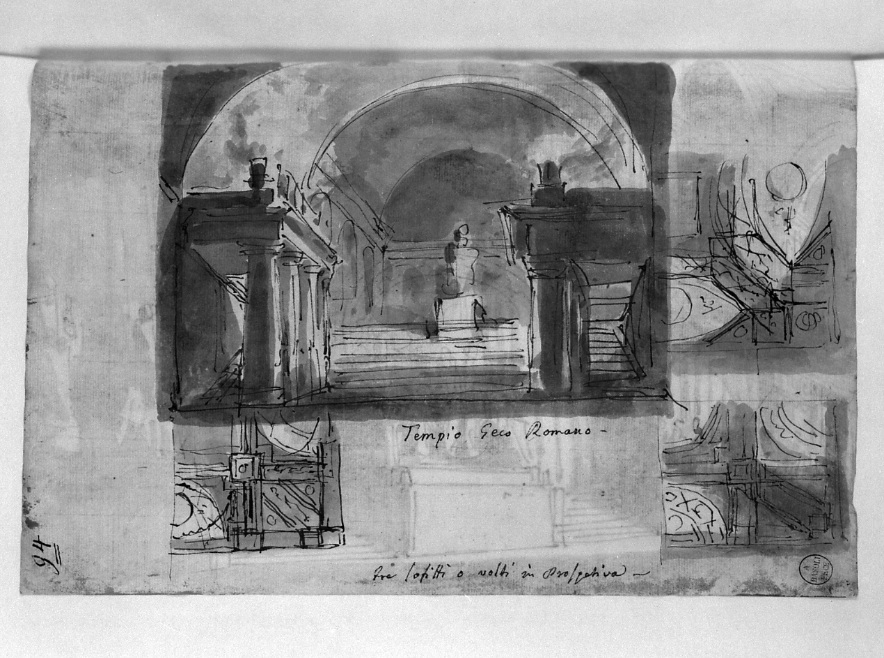 tempio romano; tre sofitti o volti in prospetiva, architetture (disegno, elemento d'insieme) di Basoli Antonio (sec. XIX)