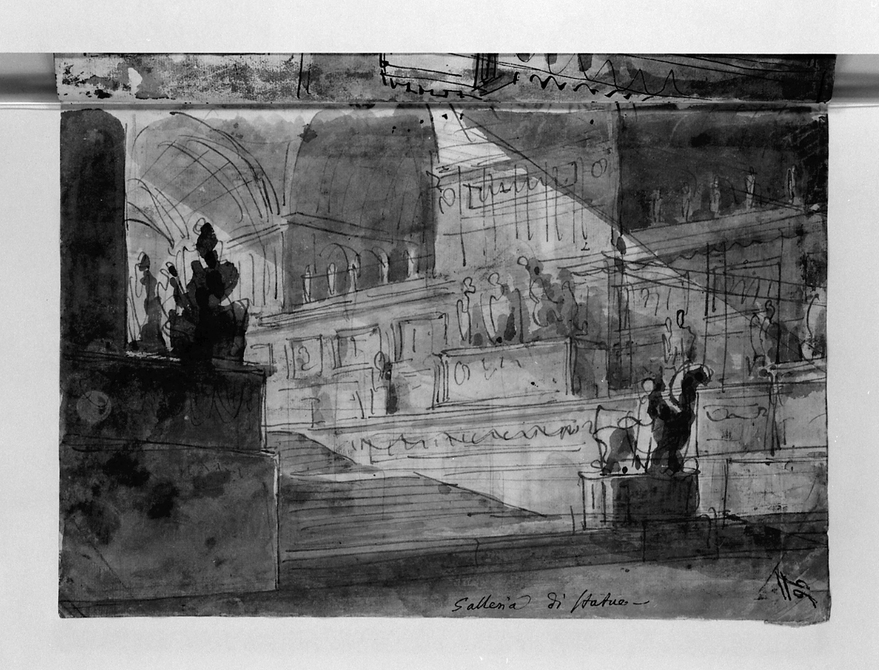 galleria di statue, architetture (disegno, elemento d'insieme) di Basoli Antonio (sec. XIX)