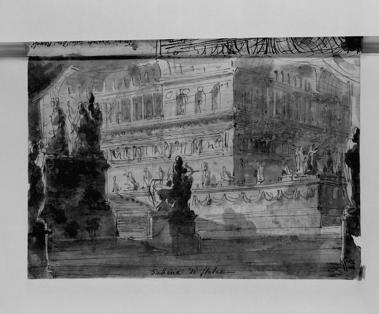 galleria di statue, architetture (disegno, elemento d'insieme) di Basoli Antonio (sec. XIX)