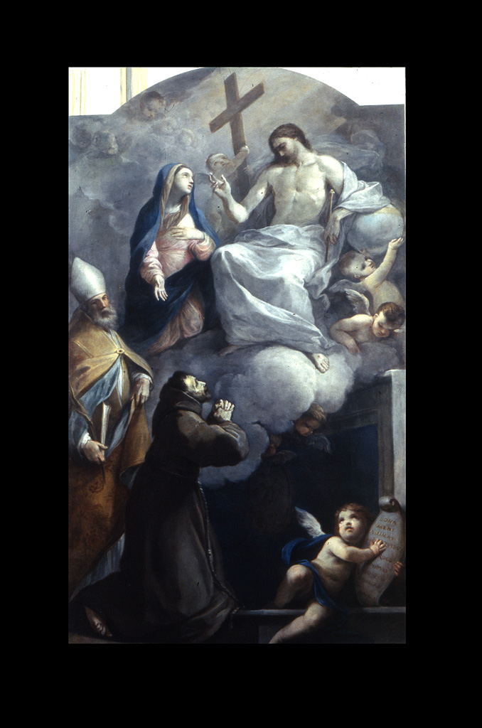 Madonna e Redentore in gloria con San Francesco d'Assisi e San Martino (dipinto) di Parolini Giacomo (sec. XVIII)