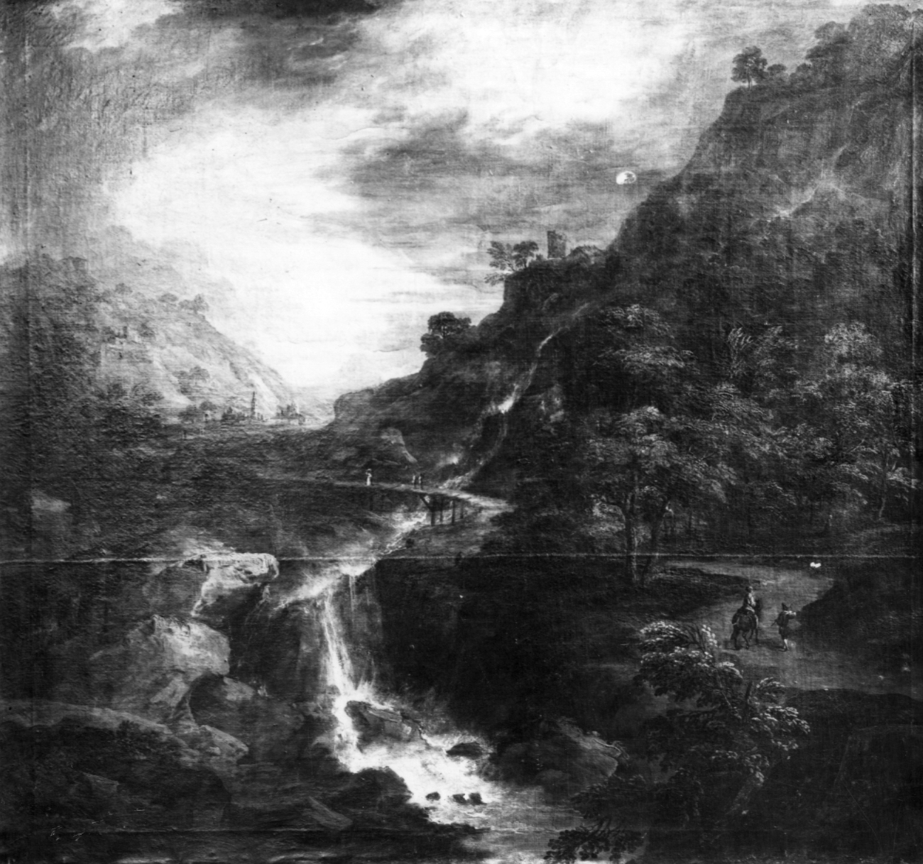 paesaggio con cascata (dipinto) di Zola Giuseppe (inizio sec. XVIII)