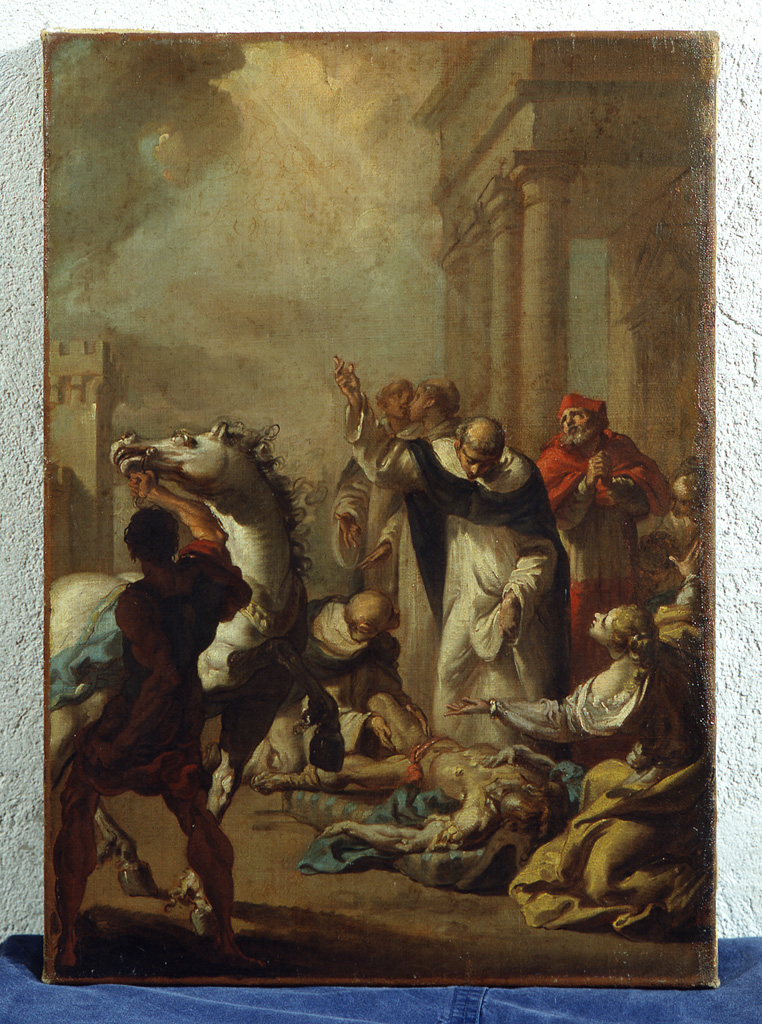 San Domenico resuscita Napoleone Orsini (dipinto, elemento d'insieme) di Gandolfi Mauro (sec. XVIII)