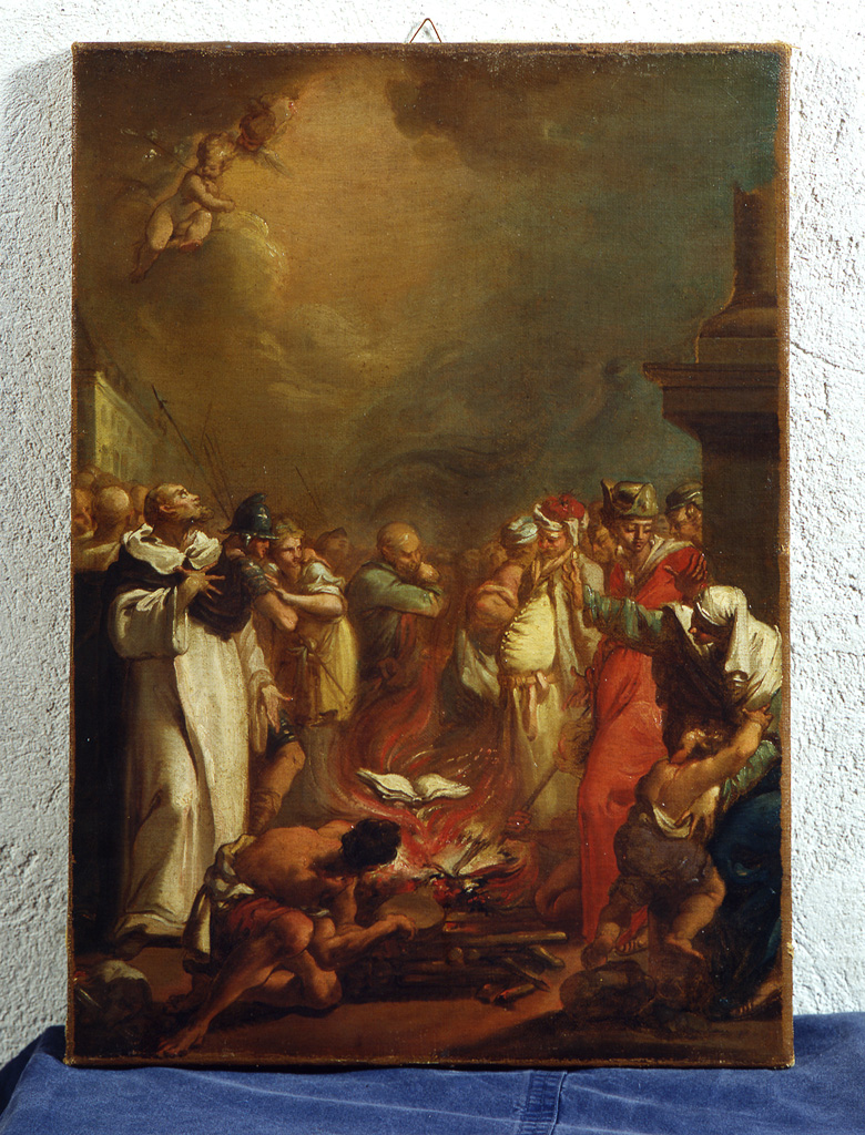 ordalia per il libro di San Domenico (dipinto, elemento d'insieme) di Gandolfi Mauro (sec. XVIII)