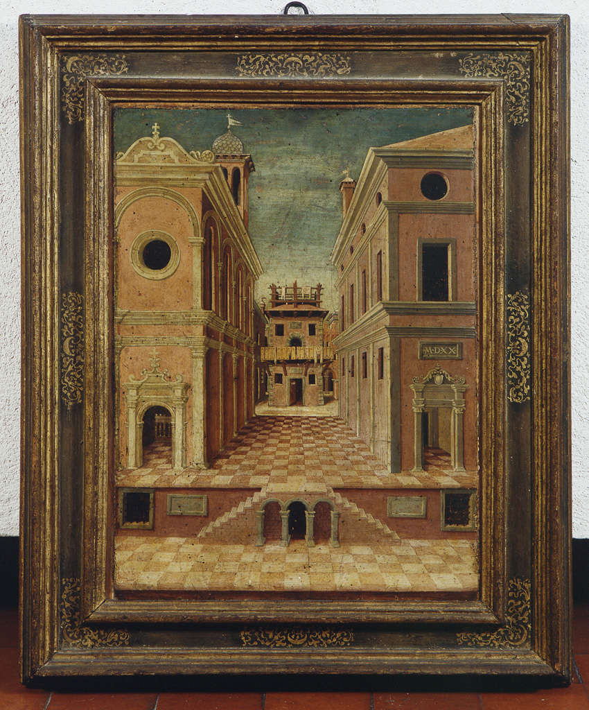 veduta di città (dipinto, elemento d'insieme) di Marchesi Girolamo detto Girolamo da Cotignola (attribuito) (sec. XVI)