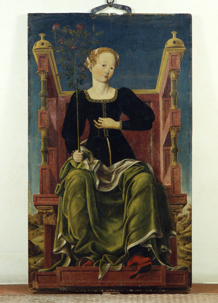 Erato (?) (dipinto, elemento d'insieme) di Primo pittore dello studiolo di Belfiore (Angelo Maccagnino?), Tura Cosmè (cerchia) (sec. XV)