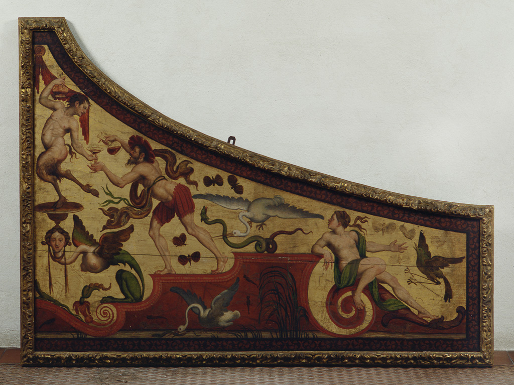 scena dionisiaca (coperchio, frammento) - ambito ferrarese (seconda metà sec. XVI)