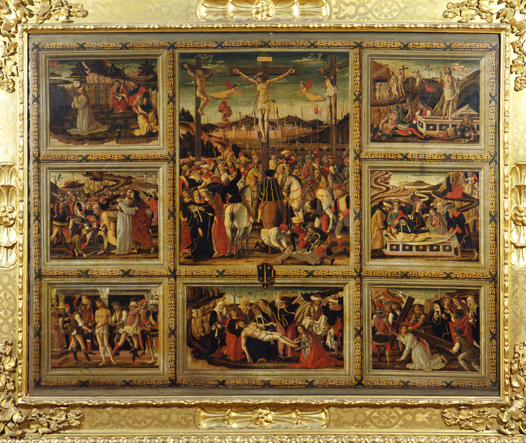 crocefissione e storie della Passione di Cristo (dipinto) di Vicino da Ferrara (sec. XV)