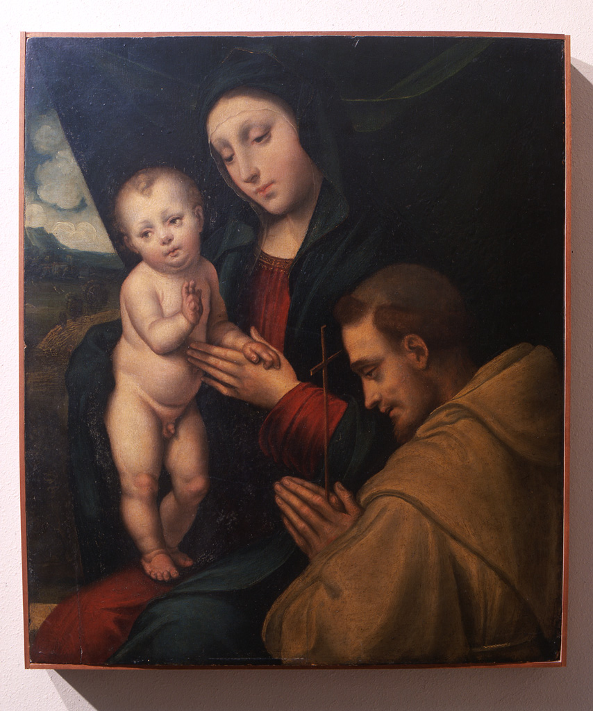 Madonna con Bambino e San Francesco (dipinto) di Ramenghi Bartolomeo detto Bagnacavallo (sec. XVI)