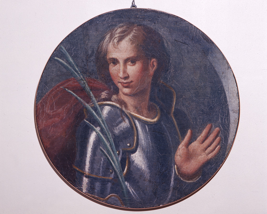 Santo guerriero (dipinto murale, elemento d'insieme) di Sellari Girolamo detto Girolamo da Carpi (attribuito) (sec. XVI)