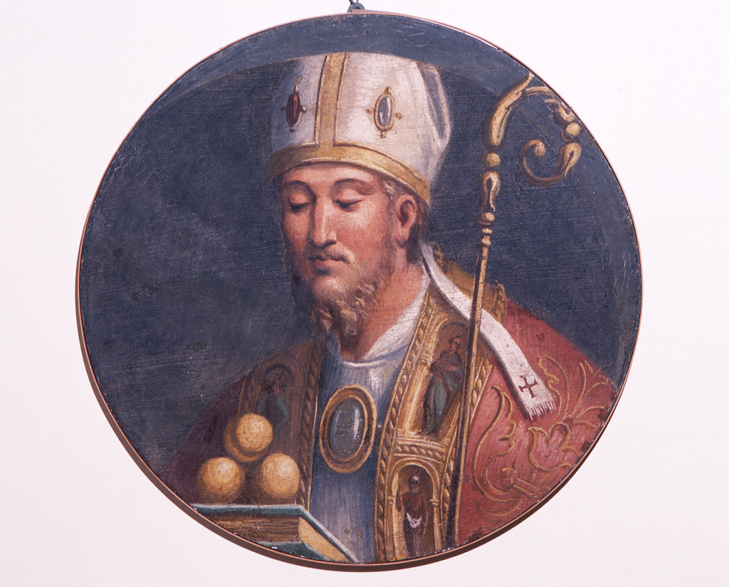 San Nicola da Bari (dipinto murale, elemento d'insieme) di Sellari Girolamo detto Girolamo da Carpi (attribuito) (sec. XVI)
