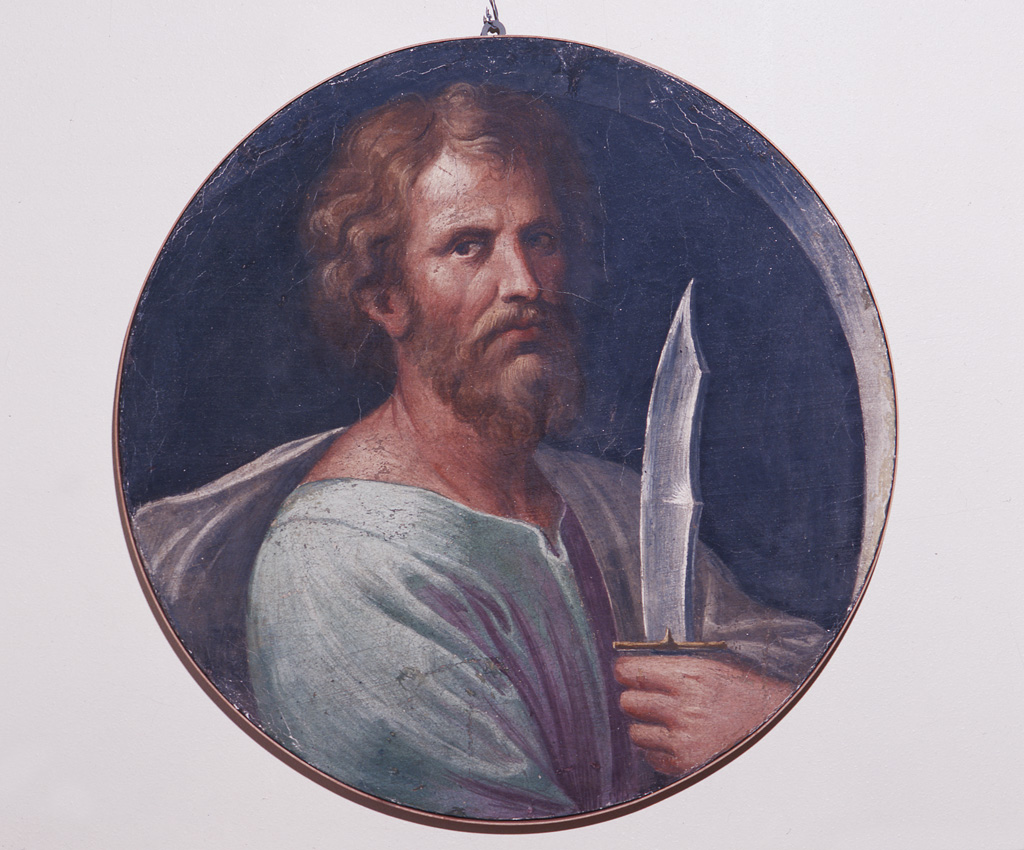 San Bartolomeo (dipinto murale, elemento d'insieme) di Sellari Girolamo detto Girolamo da Carpi (attribuito) (sec. XVI)