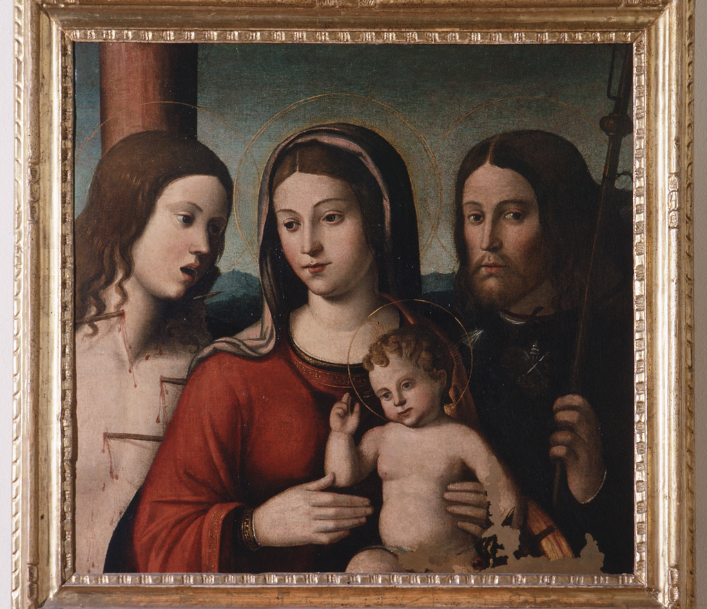 Madonna con Bambino con San Sebastiano e San Rocco (dipinto) - ambito emiliano (sec. XVI)