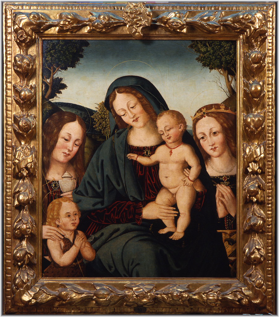 Madonna con Bambino con San Giovannino, Santa Maria Maddalena e Santa Caterina d'Alessandria (dipinto) - ambito emiliano (sec. XVI)