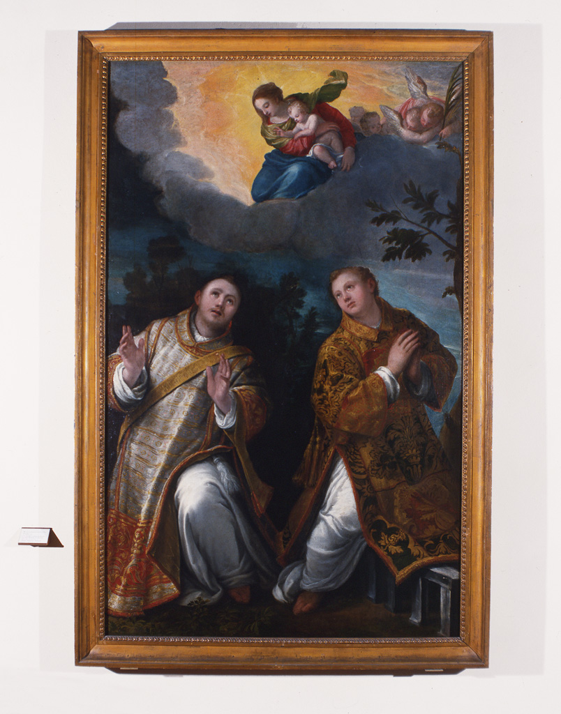 Madonna con Bambino in gloria con San Lorenzo e Santo Stefano (dipinto) di Settevecchi Ludovico (sec. XVI)