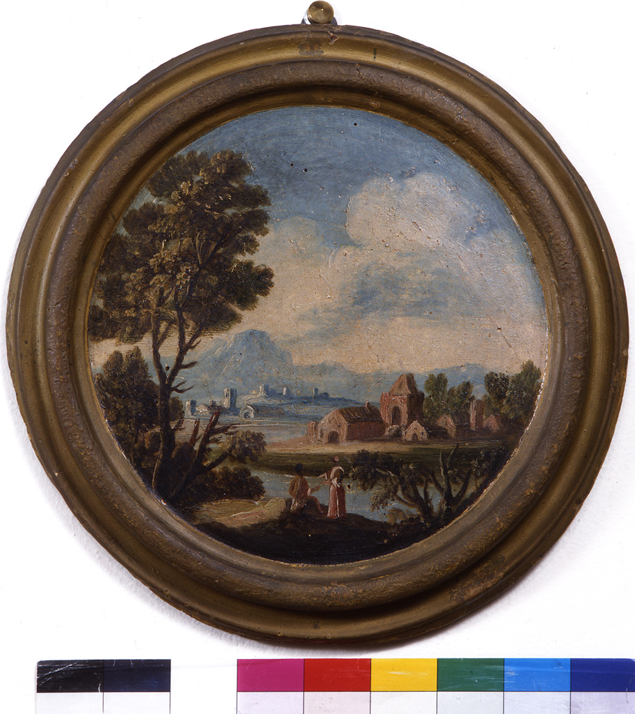 paesaggio con figure femminili (dipinto, elemento d'insieme) di Zola Giuseppe (cerchia) (prima metà sec. XVIII)