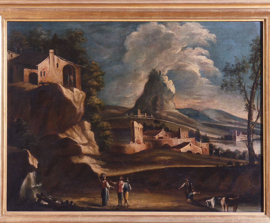 paesaggio con contadini e pastore (dipinto) di Zola Margherita (attribuito) (metà sec. XVIII)