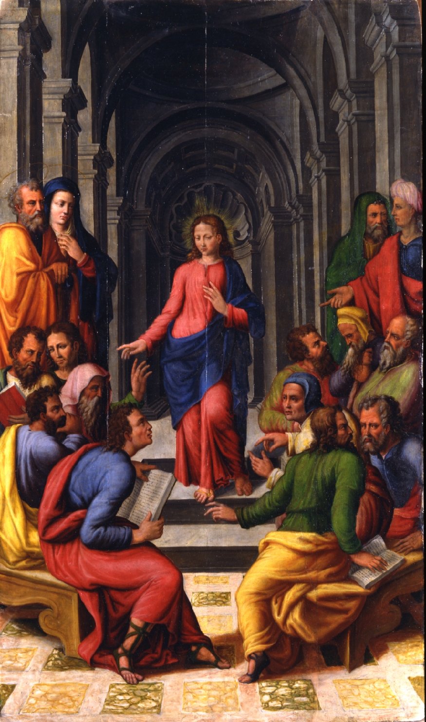 Disputa di Gesù con i dottori nel tempio (dipinto, elemento d'insieme) di Roselli Niccolò (sec. XVI)