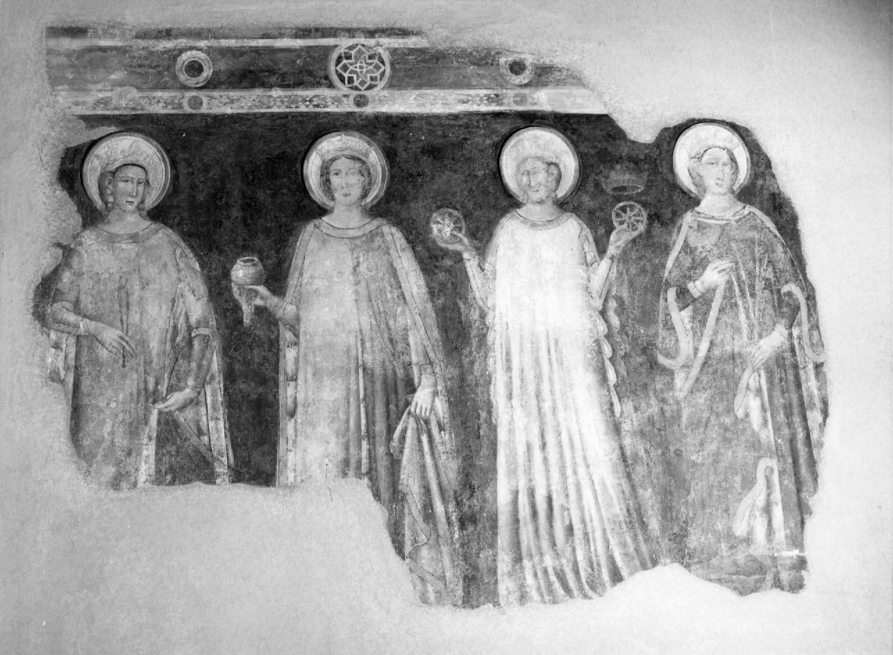 Sante martiri coronate (dipinto murale, frammento) - ambito riminese (inizio sec. XIV)