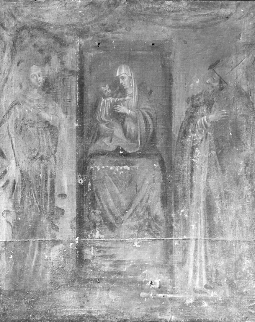 Madonna col Bambino in trono con Santa Lucia e Santo Antonio Abate (dipinto) - ambito emiliano-romagnolo (sec. XVII)