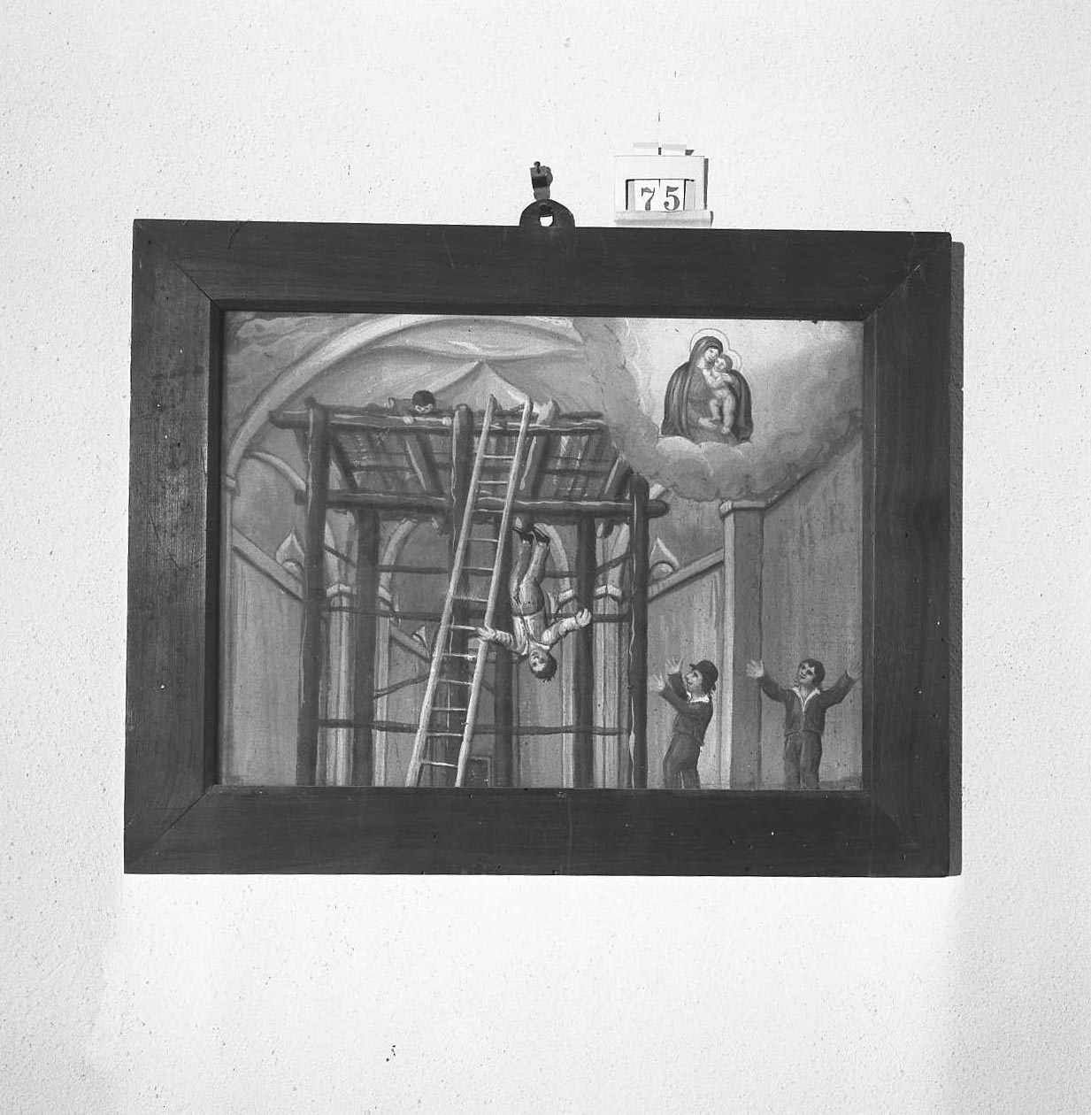 Madonna con Bambino/ miracolo della Madonna (ex voto) - ambito emiliano-romagnolo (sec. XIX)