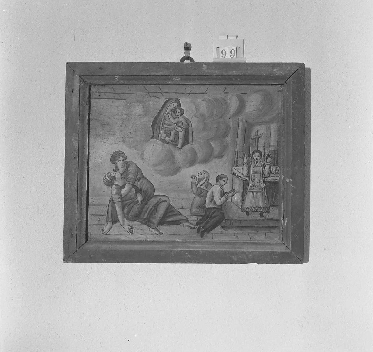 Madonna con Bambino/ miracolo della Madonna (ex voto) - ambito emiliano-romagnolo (inizio sec. XIX)