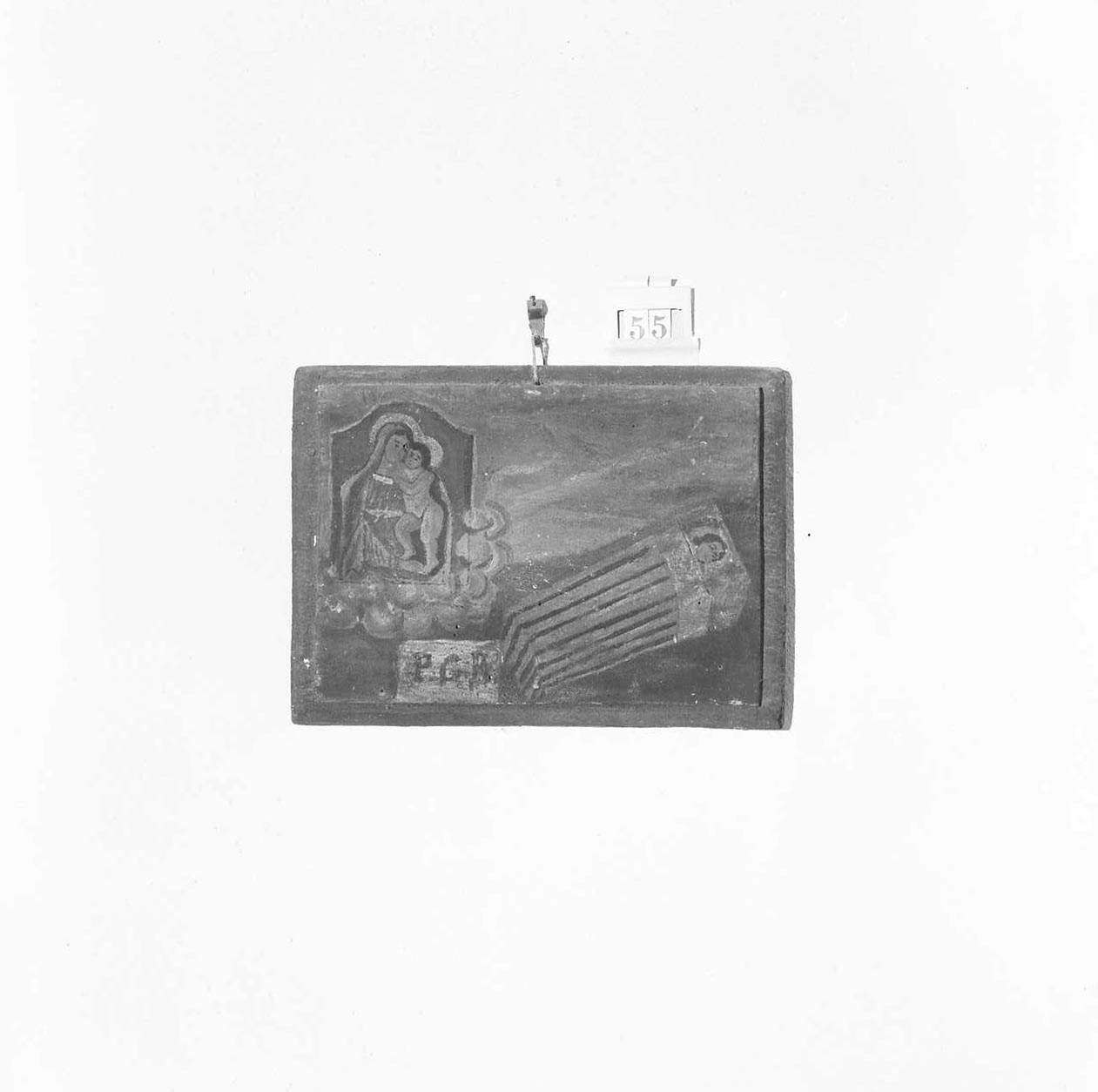 Madonna con Bambino/ miracolo della Madonna (ex voto) - ambito emiliano-romagnolo (sec. XIX)