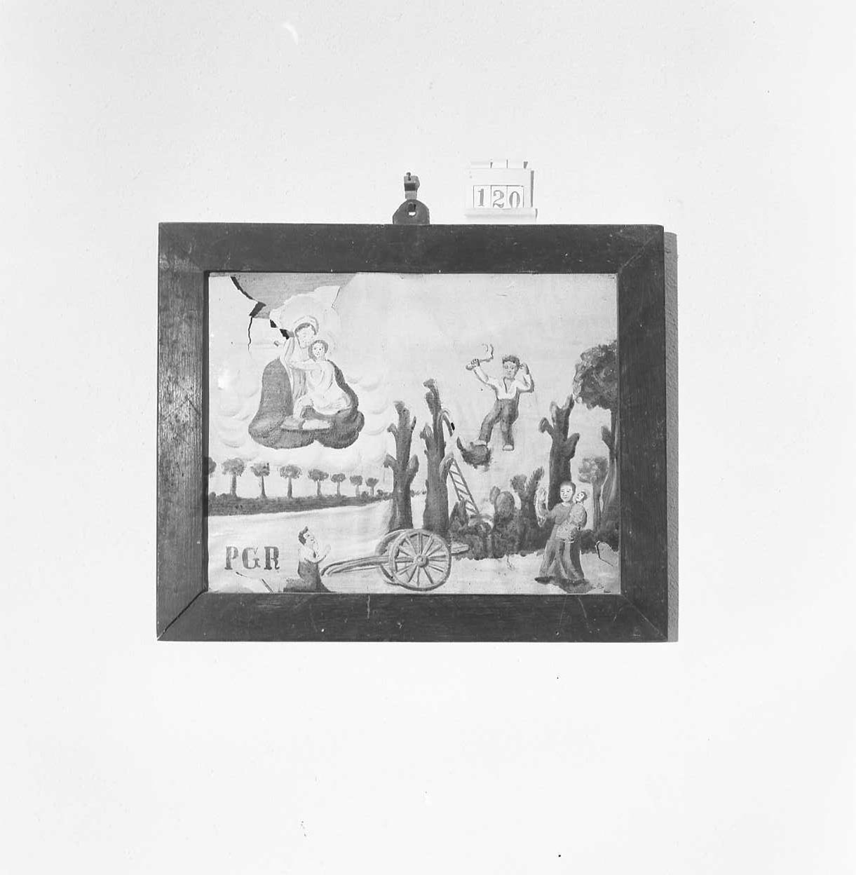 Madonna con Bambino/ miracolo della Madonna (ex voto) - ambito emiliano-romagnolo (sec. XIX)