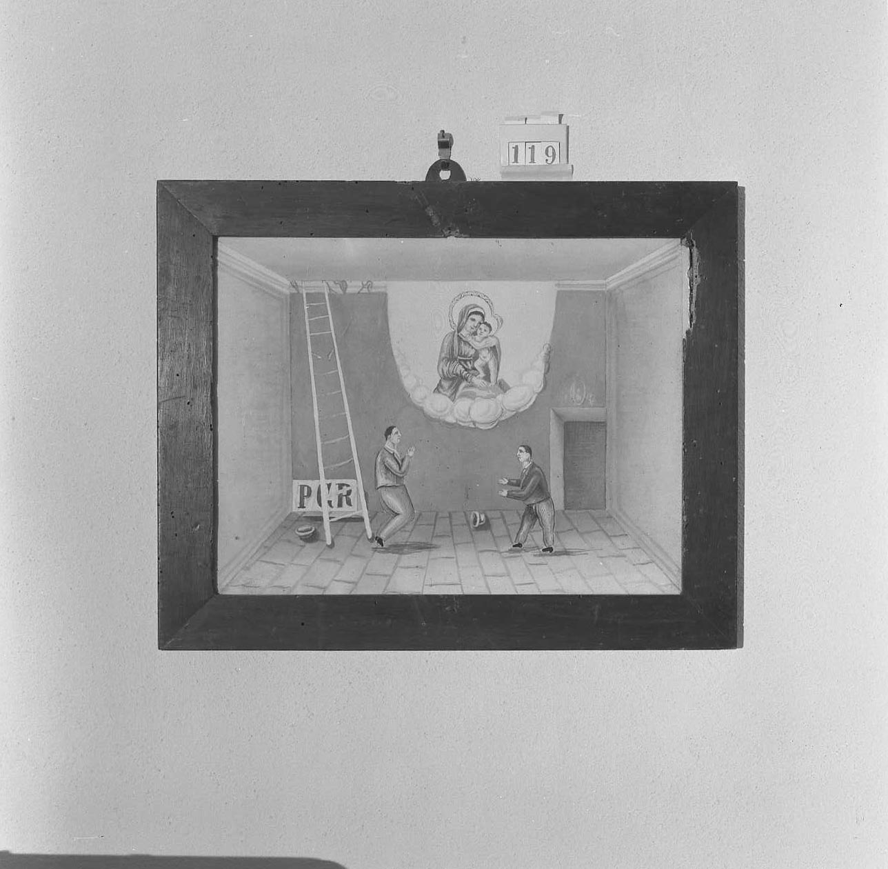 Madonna con Bambino/ miracolo della Madonna (ex voto) - ambito emiliano-romagnolo (sec. XIX)