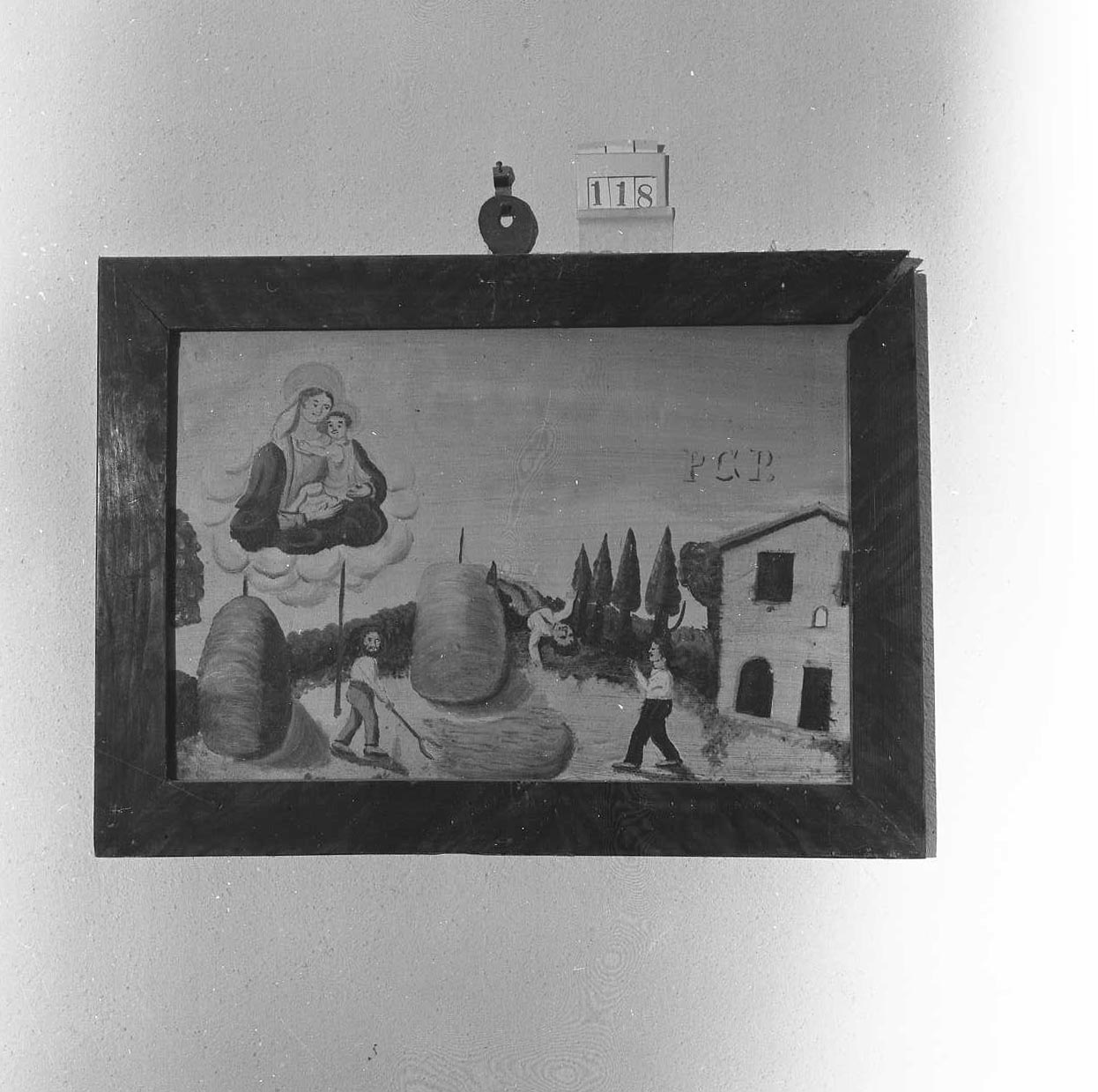 Madonna con Bambino/ miracolo della Madonna (ex voto) - ambito emiliano-romagnolo (sec. XIX)