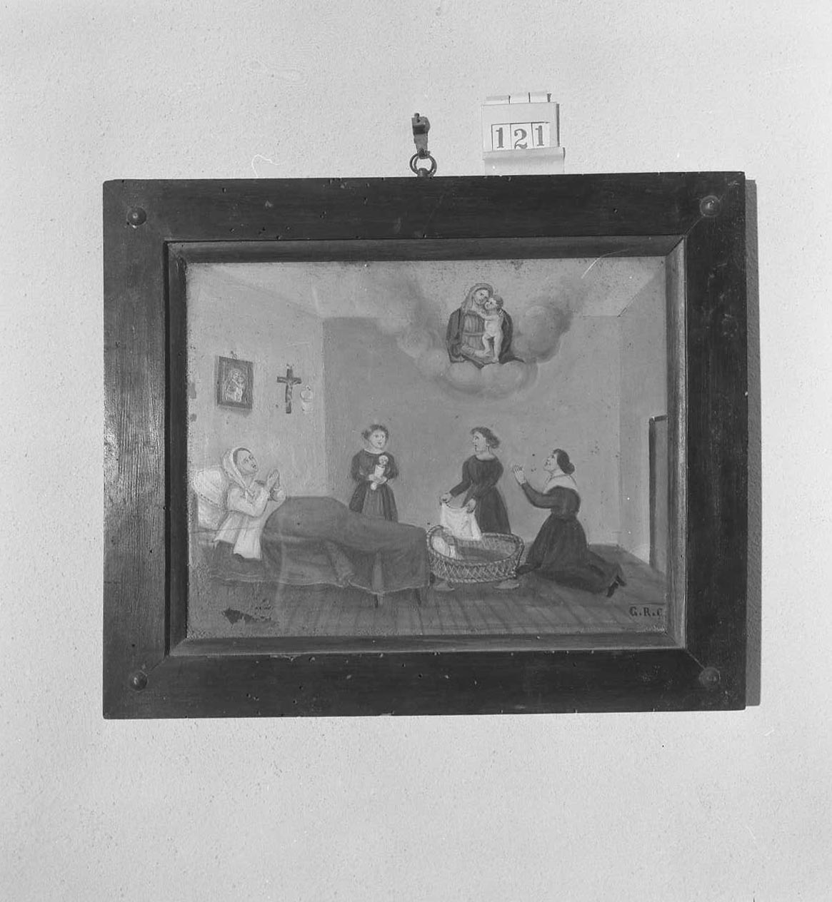 Madonna con Bambino/ miracolo della Madonna (ex voto) - ambito emiliano-romagnolo (sec. XIX)