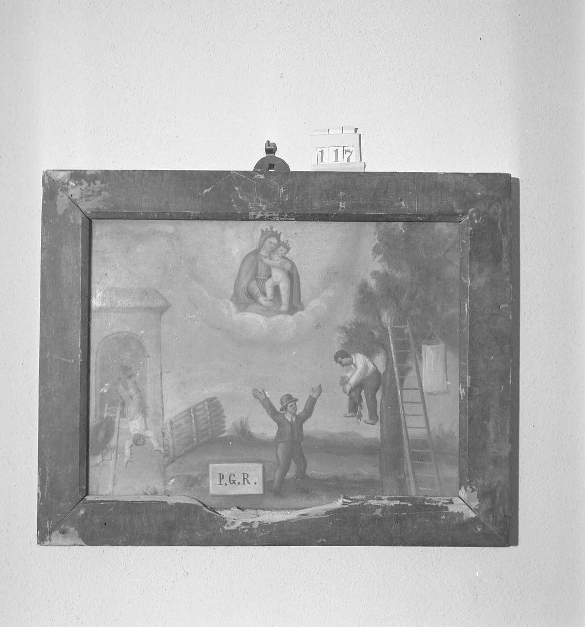 Madonna con Bambino/ miracolo della Madonna (ex voto) - ambito emiliano-romagnolo (seconda metà sec. XIX)