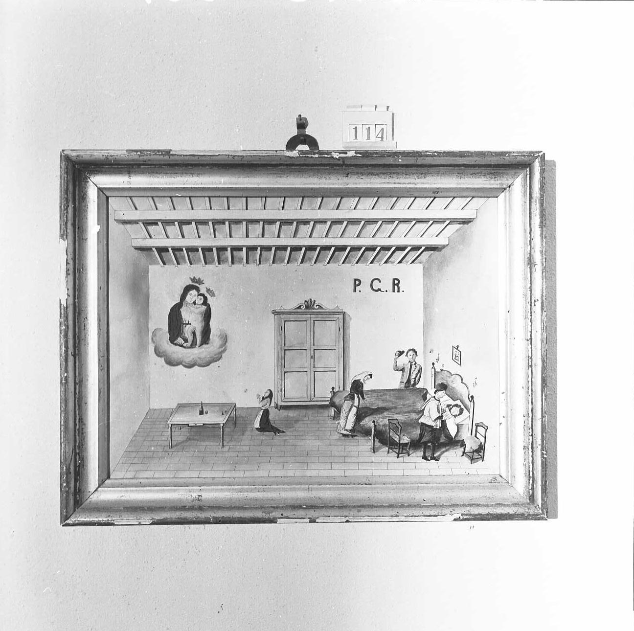 Madonna con Bambino/ miracolo della Madonna (ex voto) - ambito emiliano-romagnolo (fine sec. XIX)