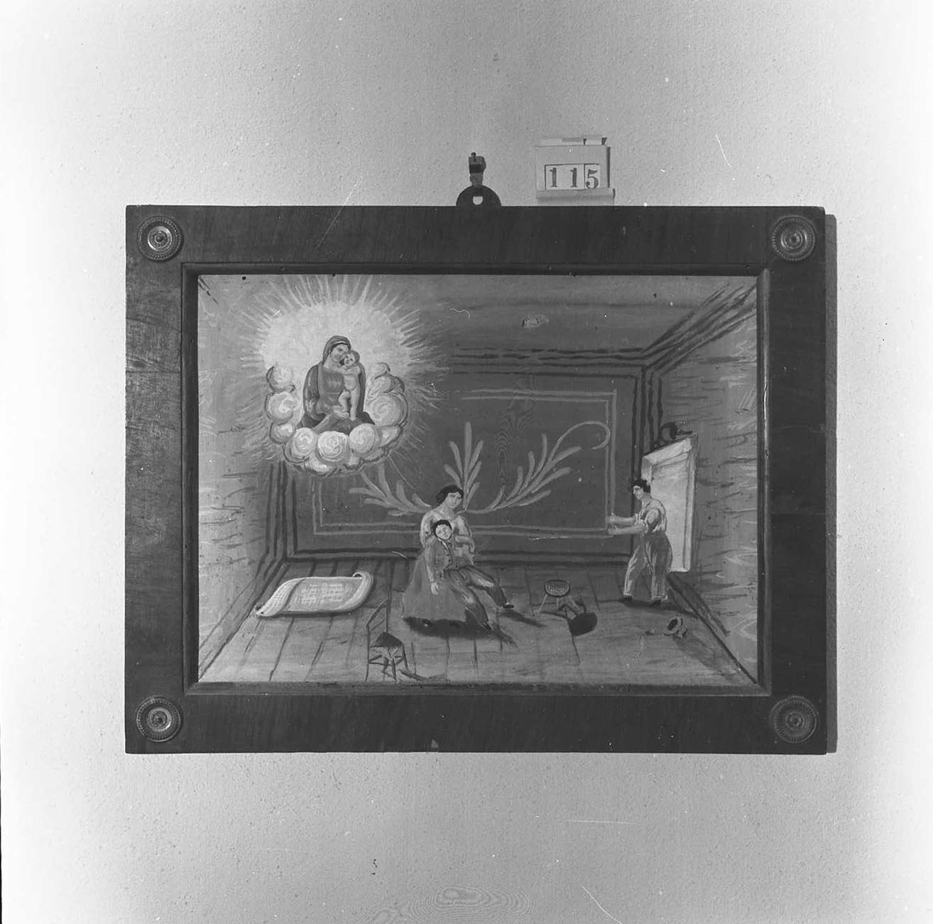 Madonna con Bambino/ miracolo della Madonna (ex voto) - ambito emiliano-romagnolo (metà sec. XIX)