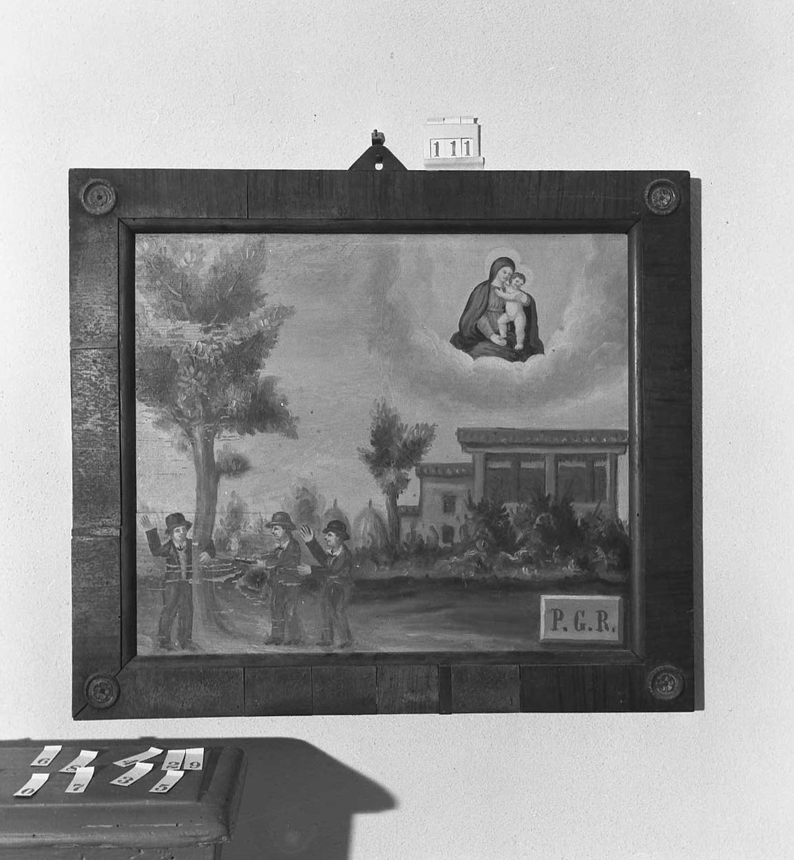 Madonna con Bambino/ miracolo della Madonna (ex voto) - ambito emiliano-romagnolo (seconda metà sec. XIX)