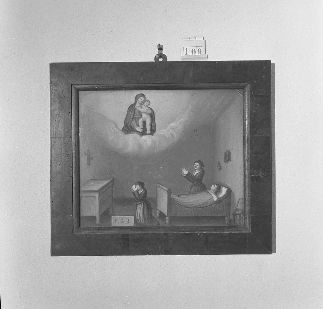 Madonna con Bambino/ miracolo della Madonna (ex voto) - ambito emiliano-romagnolo (sec. XIX)