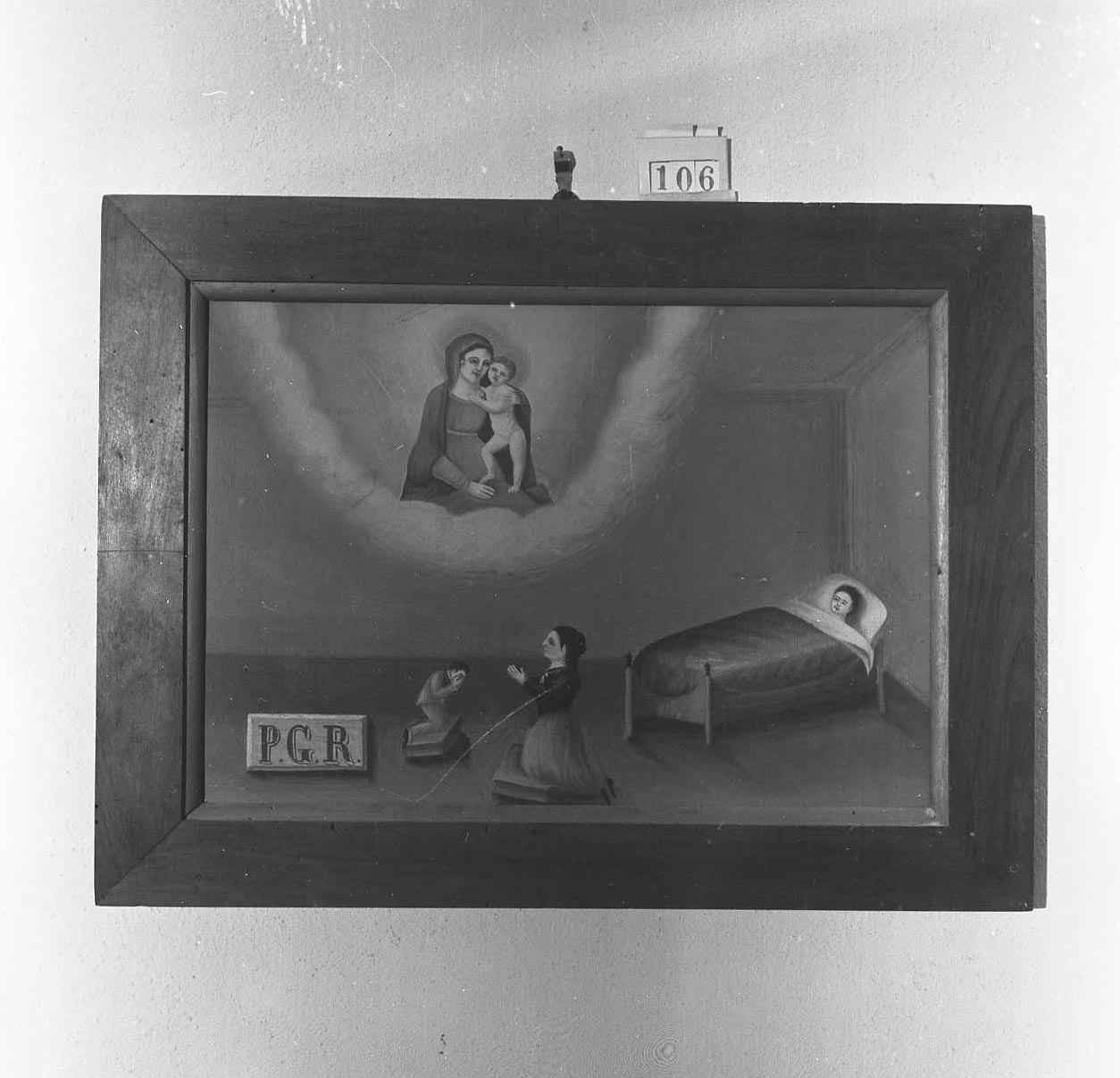 Madonna con Bambino/ miracolo della Madonna (ex voto) - ambito emiliano-romagnolo (sec. XIX)