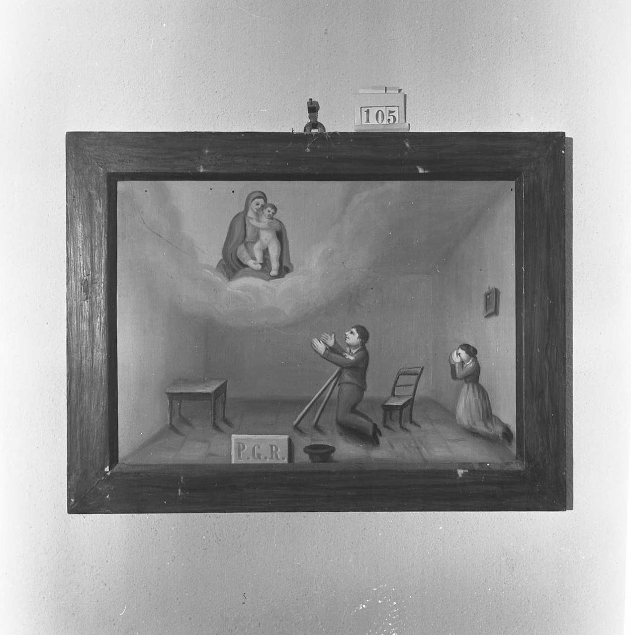 Madonna con Bambino/ miracolo della Madonna (ex voto) - ambito emiliano-romagnolo (sec. XIX)