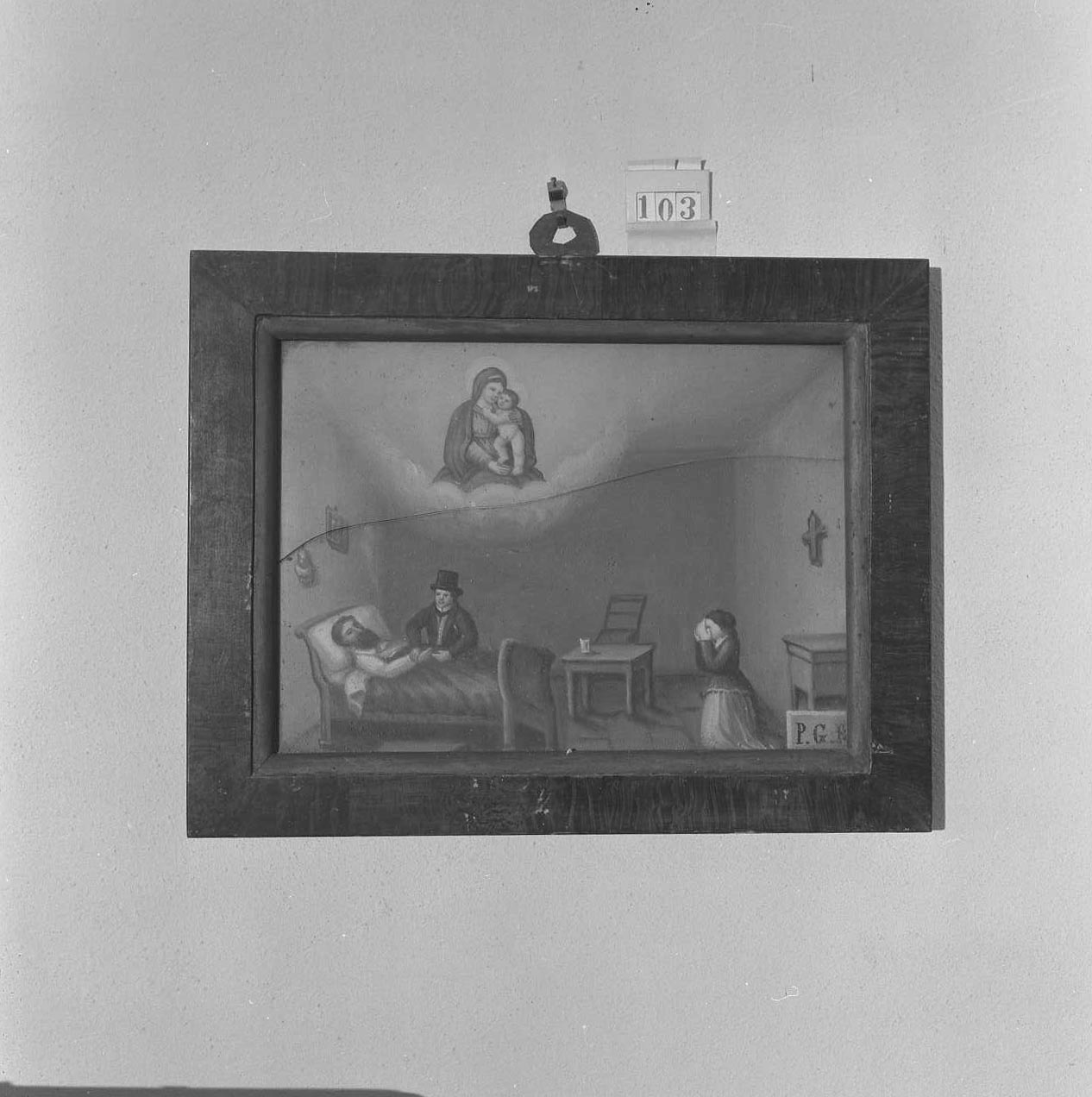 Madonna con Bambino/ miracolo della Madonna (ex voto) - ambito emiliano-romagnolo (sec. XIX)