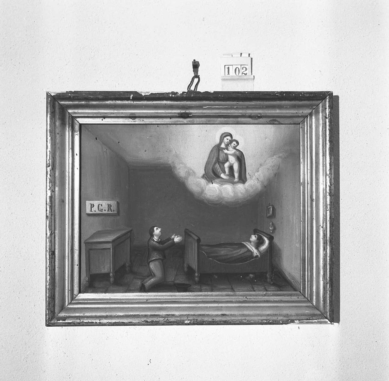 Madonna con Bambino/ miracolo della Madonna (ex voto) - ambito emiliano-romagnolo (sec. XIX)