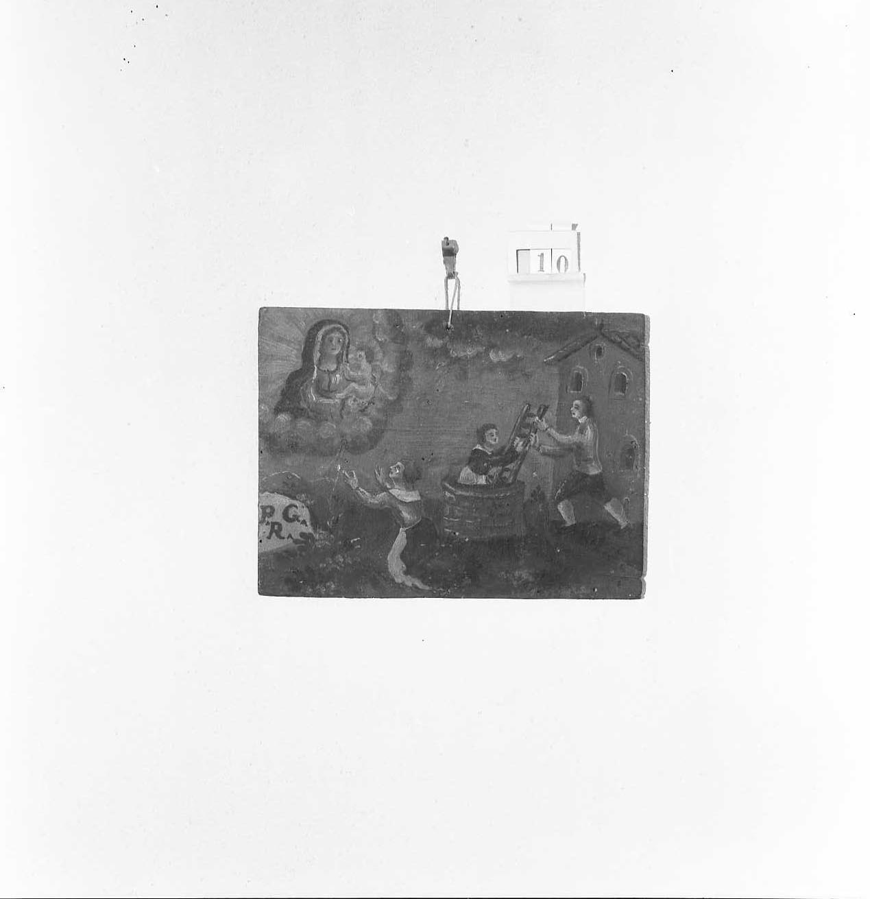 Madonna con Bambino/ miracolo della Madonna (ex voto) - ambito emiliano-romagnolo (sec. XIX)