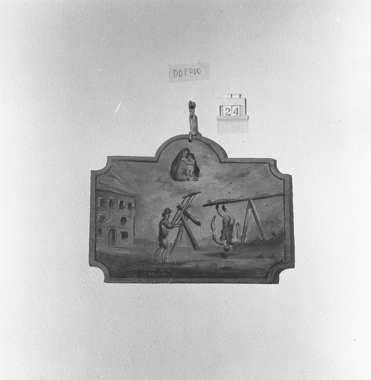 Madonna con Bambino/ miracolo della Madonna (ex voto) - ambito emiliano-romagnolo (sec. XVIII)